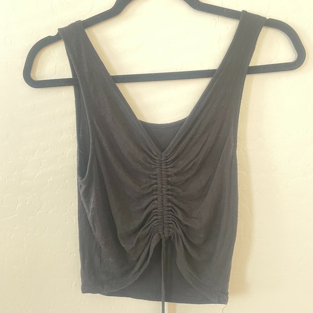 Cinch Front Cinched Tie Ruched Party Hipster Hippie Trendy Crop Cropped Tank Top